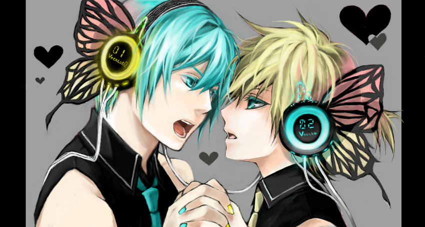 hatsune_mikuo kagamine_len magnet magnet_(vocaloid) male_focus milenkuo multiple_boys vocaloid yaoi