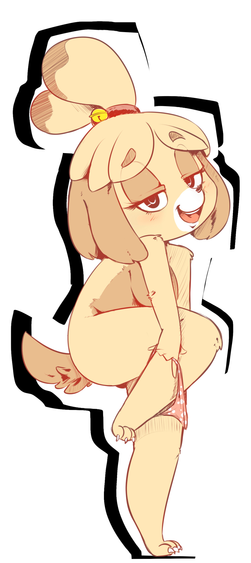 absurd_res animal_crossing anthro blush breasts canid canine canis clothing digital_media_(artwork) domestic_dog female hearlesssoul hi_res isabelle_(animal_crossing) mammal nintendo panties shih_tzu side_boob solo striptease underwear undressing video_games