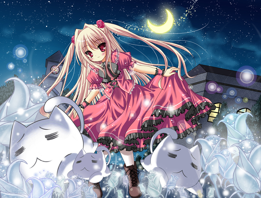 black_cat blonde_hair cat eve moon night red_eyes