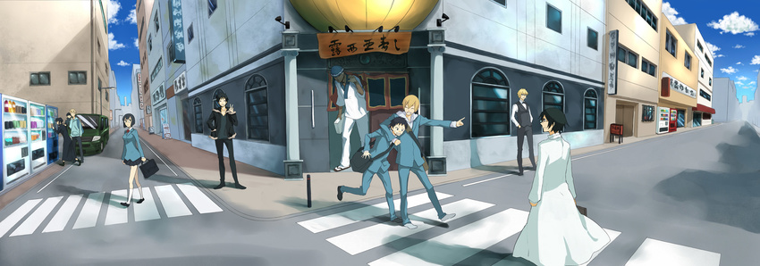 brezhnev_simon car clouds dualscreen durarara! heiwajima_shizuo kadota_kyohei karisawa_erika kida_masaomi kishitani_shinra kneehighs orihara_izaya ryuugamine_mikado skirt sky sonohara_anri yumasaki_walker