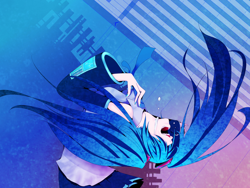 blue_hair hatsune_miku long_hair skirt tie twintails vocaloid