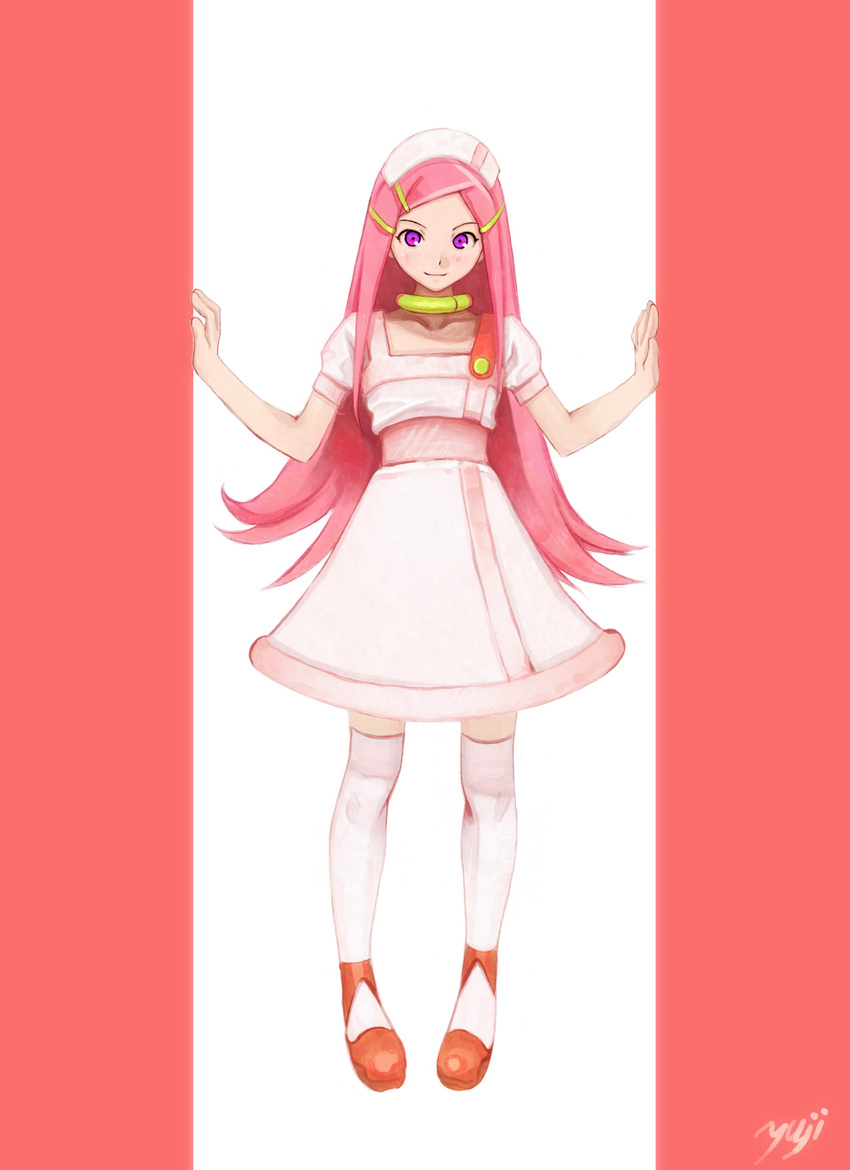 anemone_(eureka_seven) breasts eureka_seven eureka_seven_(series) highres kobayashi_yuuji nurse pigeon-toed pink_hair small_breasts smile solo standing