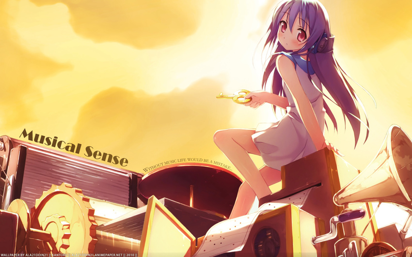 furawa- headphones kantoku kowarekake_no_orgel original purple_hair red_eyes