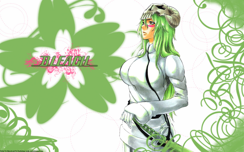 bleach green_hair long_hair neliel_tu_oderschvank sword weapon yellow_eyes