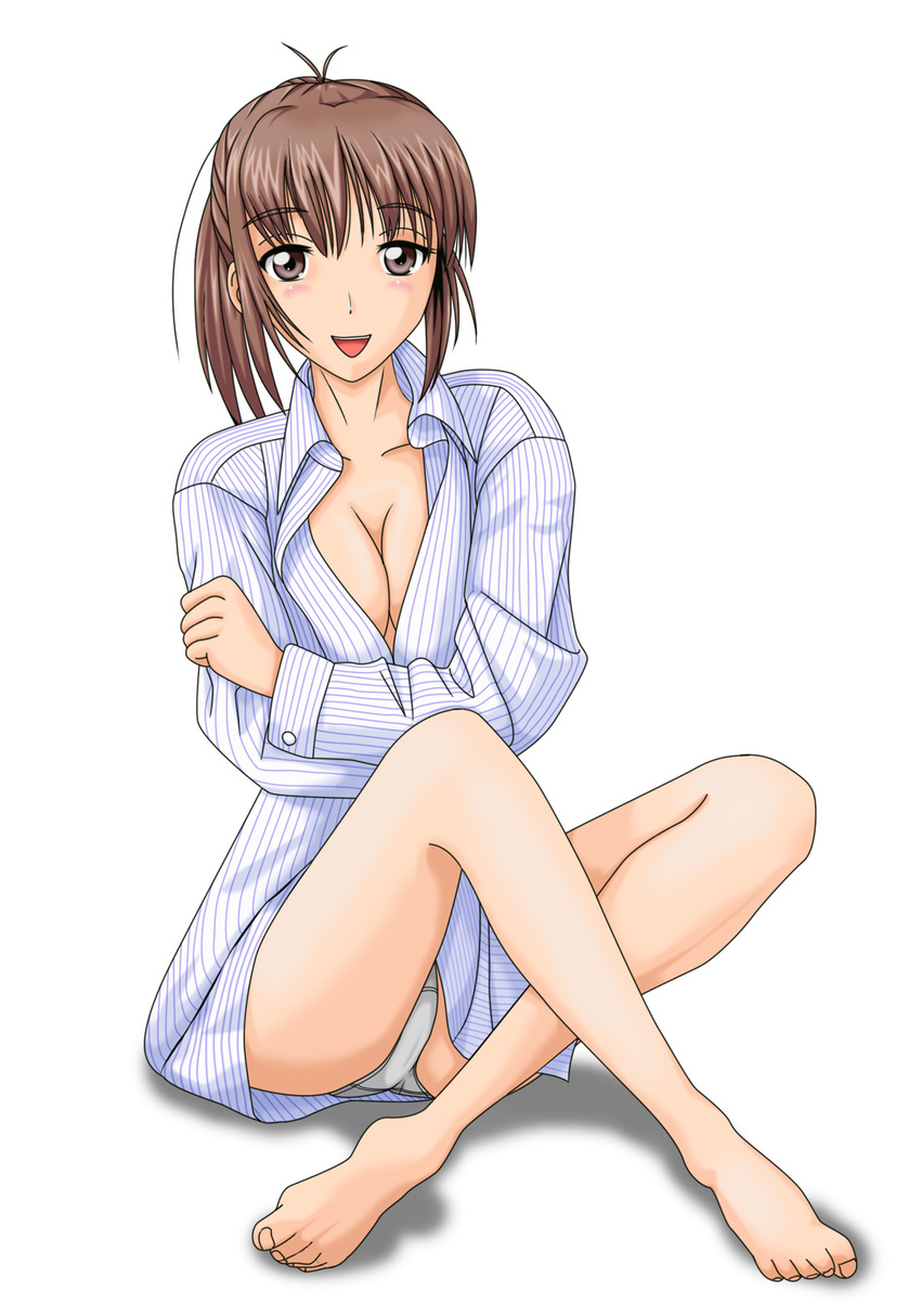 blush dress_shirt highres kimi_kiss open_clothes open_shirt panties pantyshot sakino_asuka shiroi_panya shirt solo underwear