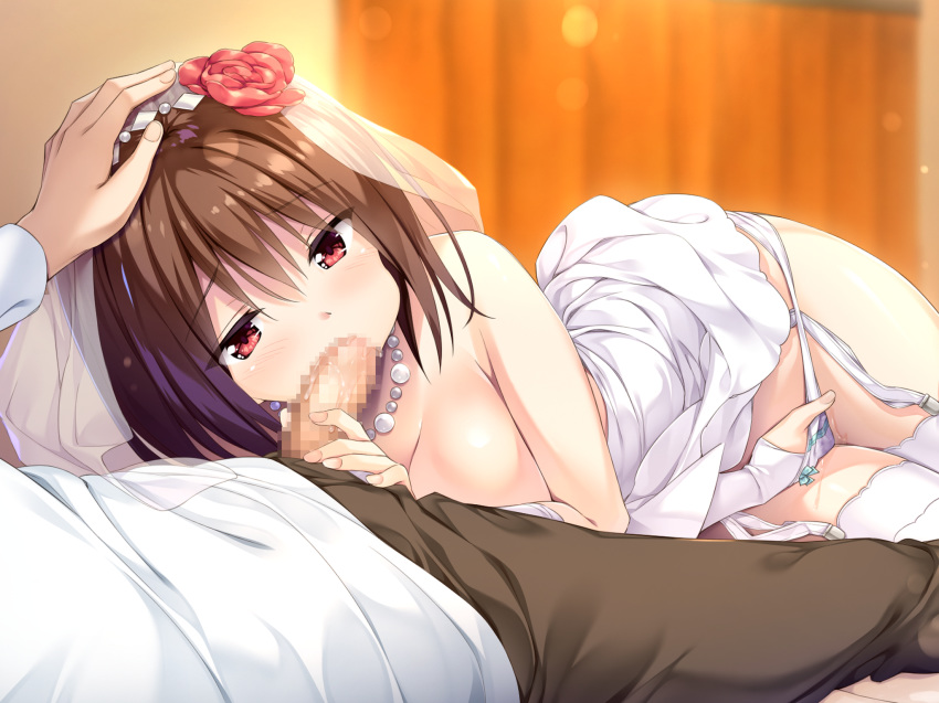 aibeya azarashi_soft censored dress fellatio game_cg hayami_aki masturbation oryou pantsu stockings thighhighs wedding_dress