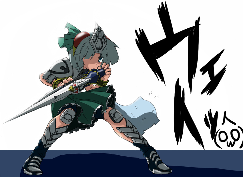 armor hairband kamen_rider kamen_rider_blade kamen_rider_blade_(series) konpaku_youmu short_hair silver_hair solo tamuhi touhou weapon