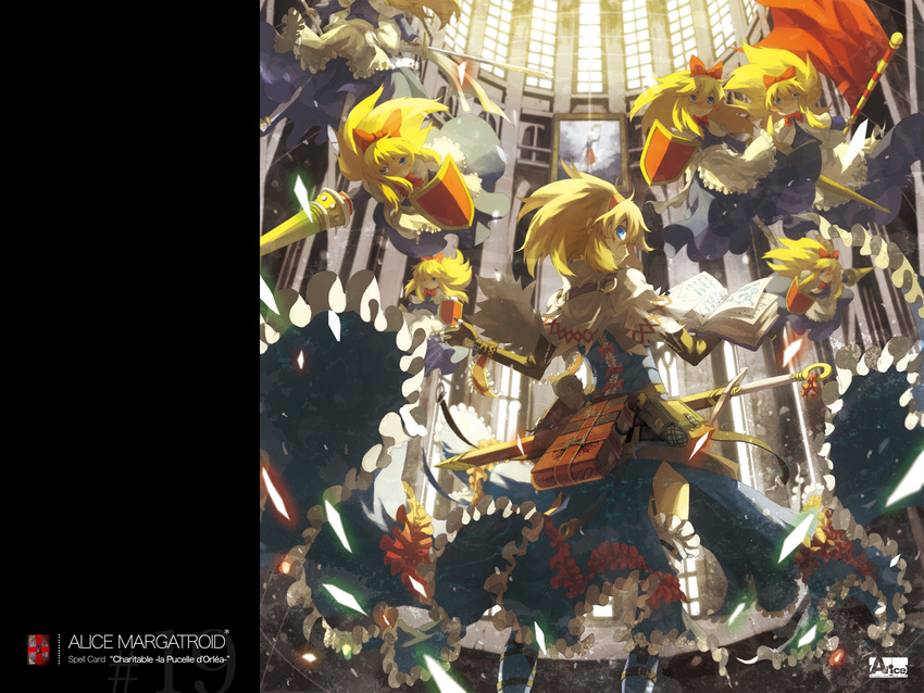 9ji alice_margatroid blonde_hair blue_eyes character_name doll highres profile shield solo sword touhou weapon
