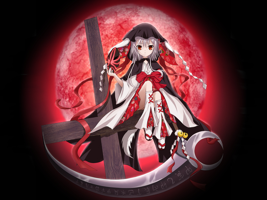 japanese_clothes kimono kushinada_nemuru moon ookami_kakushi red_eyes scythe