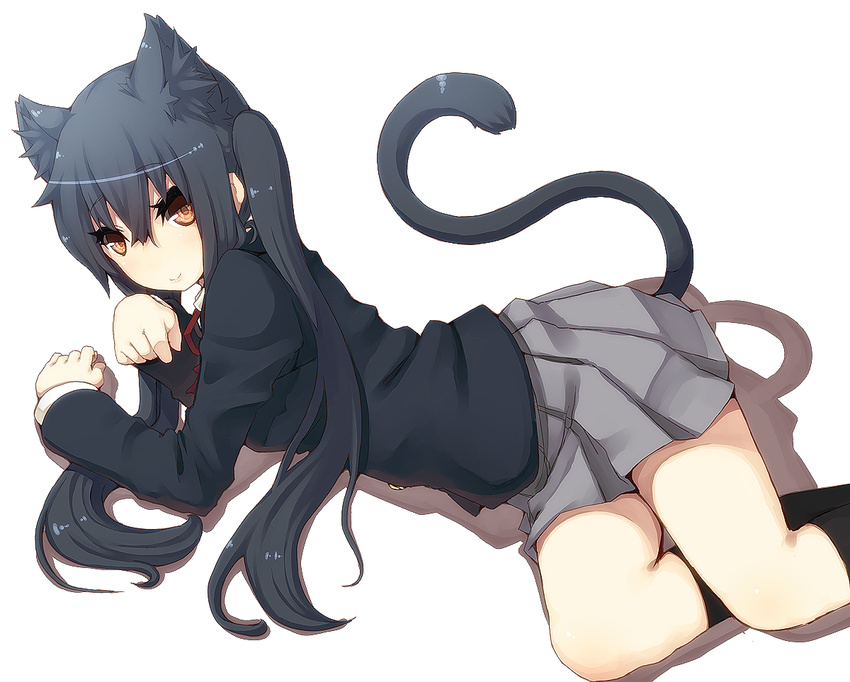 animal_ears bad_id bad_pixiv_id black_hair brown_eyes cat_ears k-on! long_hair nakano_azusa school_uniform solo takuan_(takuan0907) twintails