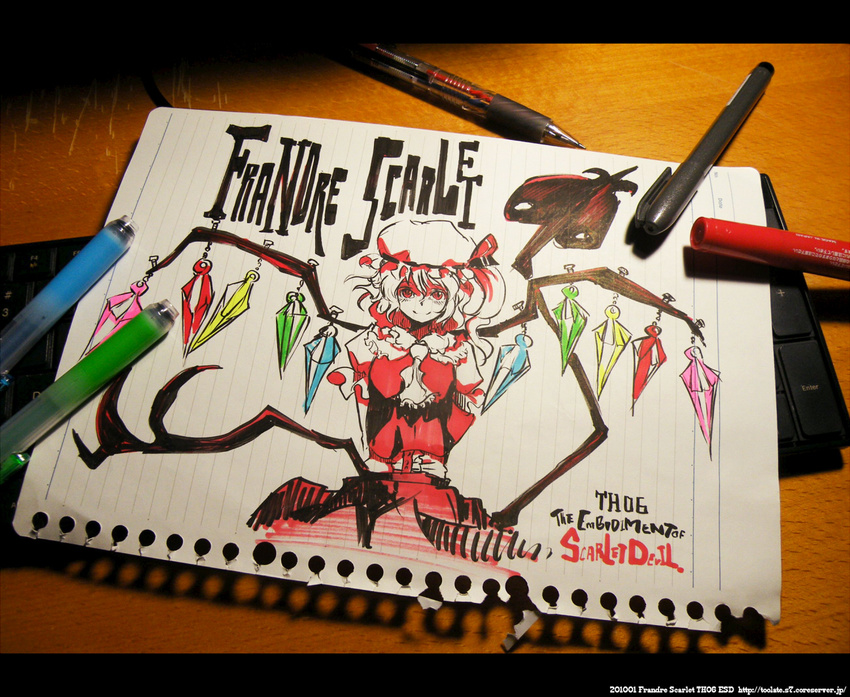 flandre_scarlet hat marker marker_(medium) oso_(toolate) pen photo ranguage solo the_embodiment_of_scarlet_devil touhou traditional_media wings