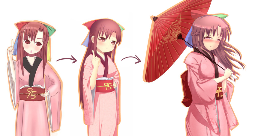 95-tan blush comparison half_updo japanese_clothes kimono oriental_umbrella os-tan toki_(tokinokogiri) umbrella