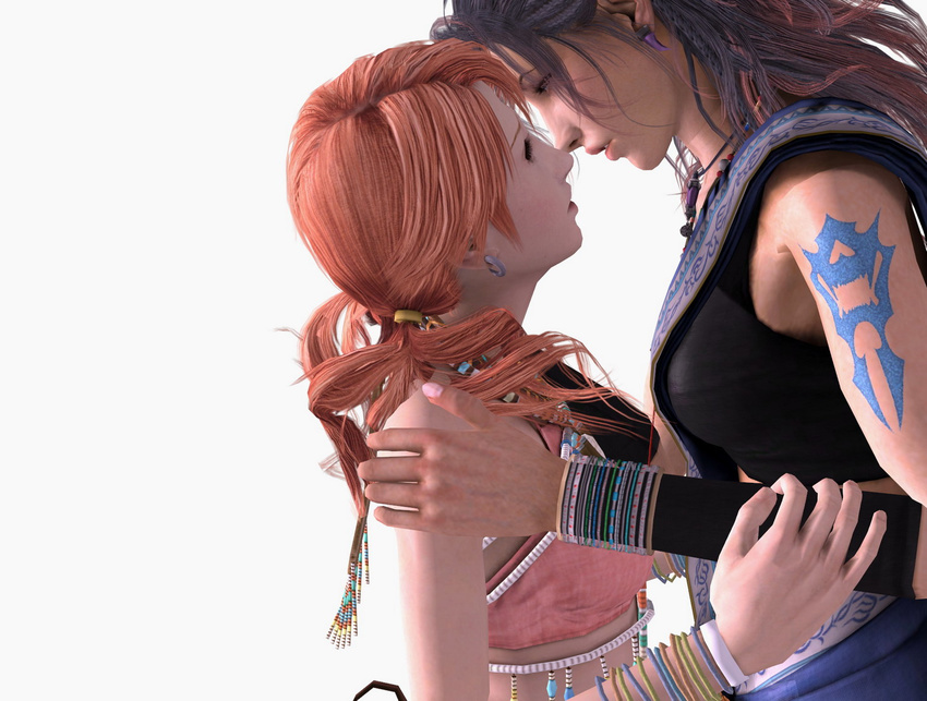 3d final_fantasy final_fantasy_xiii flauschtraut oerba_dia_vanille oerba_yun_fang simple_background tattoo yuri