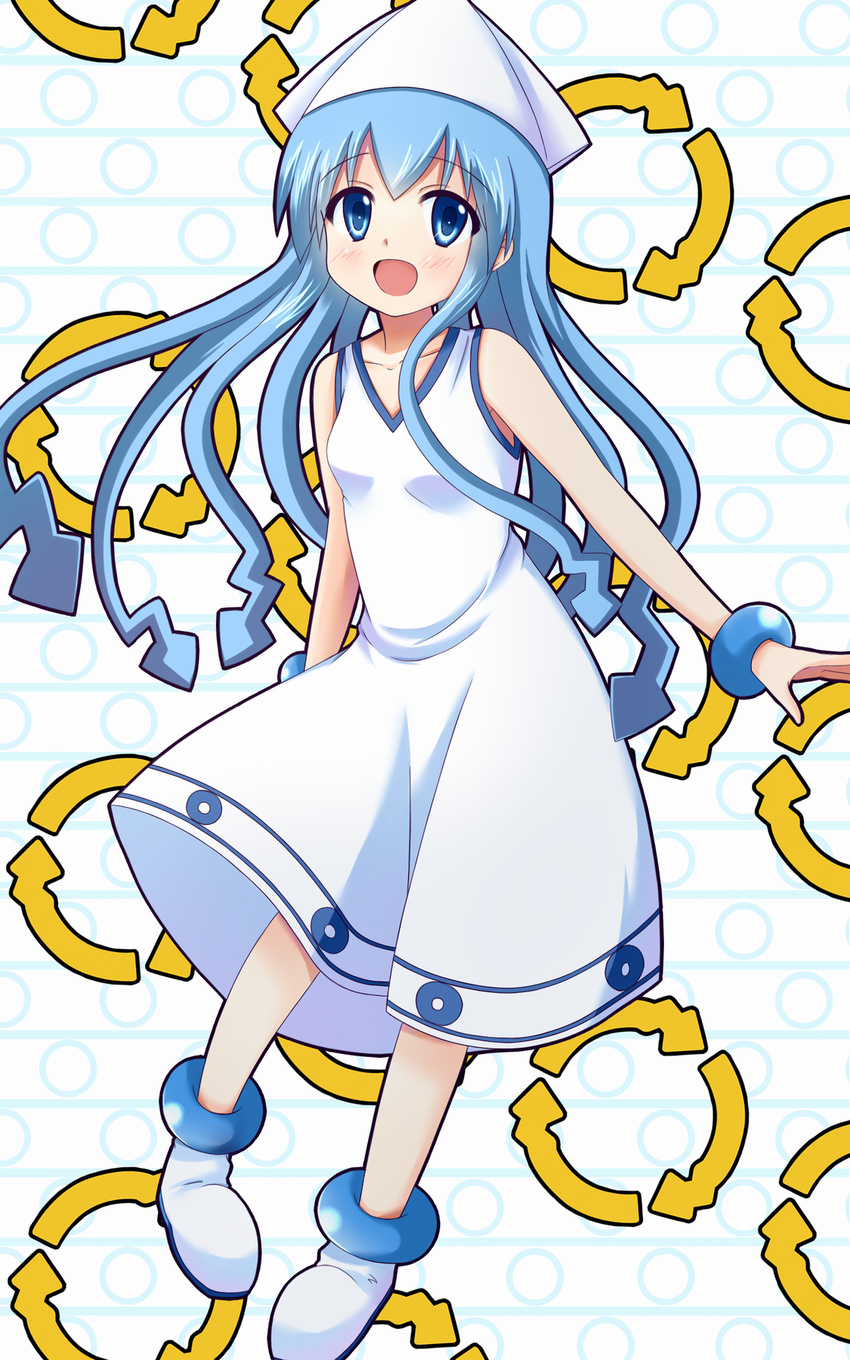 blue_eyes blue_hair dress hat highres ikamusume katoyuu long_hair shinryaku!_ikamusume solo tentacle_hair