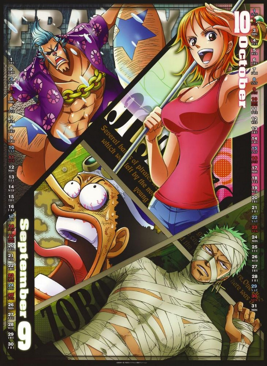 1girl 3boys bandage bandages bandanna black_hair blue_hair bracelet cold dance dancing earrings female franky frown goggles green_hair hat highres injury jewelry kuraigana_island long_nose lying male multiple_boys muscle nami nami_(one_piece) necklace on_back one_piece open_clothes open_mouth open_shirt orange_hair pirate polearm red_shirt roronoa_zoro shirt smile snow speedo standing striped striped_hat sunglasses surprised swim_briefs tattoo tongue topless usopp weapon weatheria zoro