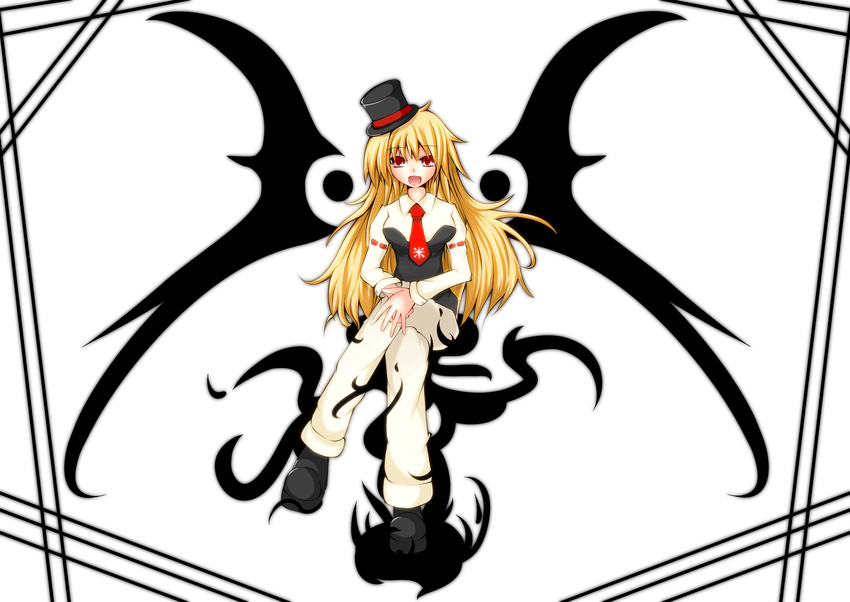 blonde_hair darkness ex-rumia full_body hat highres long_hair older red_eyes rumia solo top_hat touhou transparent_background yumehima1104