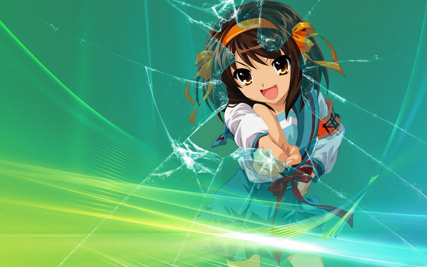 broken_glass glass kita_high_school_uniform school_uniform solo suzumiya_haruhi suzumiya_haruhi_no_yuuutsu wallpaper windows