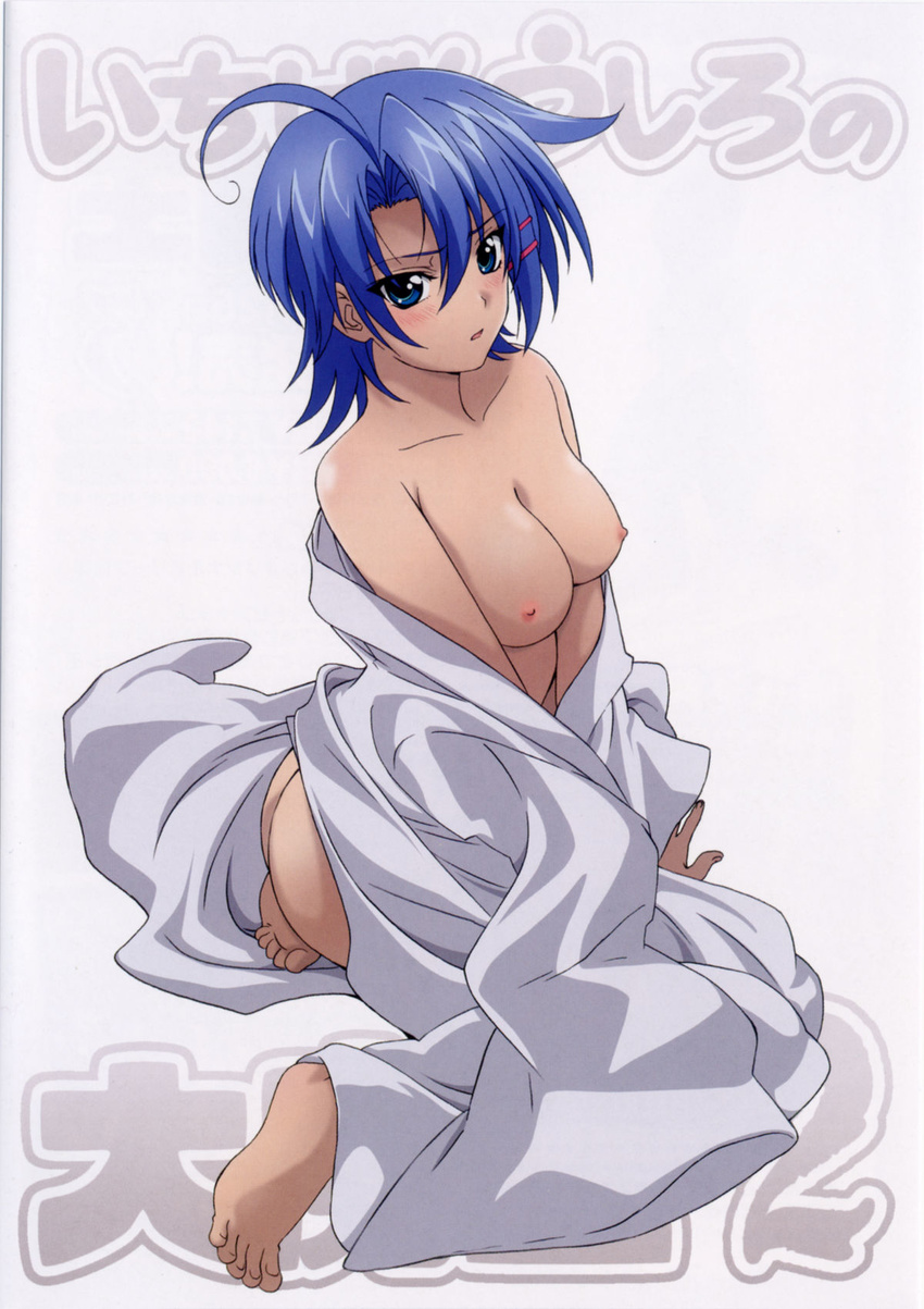 ass barefoot blue_eyes blue_hair breasts disrobed feet hattori_junko highres ichiban_ushiro_no_daimaou nipples