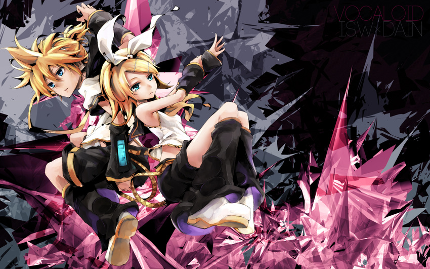 1girl bad_id bad_pixiv_id blonde_hair blue_eyes brother_and_sister dain hair_ornament hairclip highres kagamine_len kagamine_rin short_hair siblings twins vocaloid wallpaper