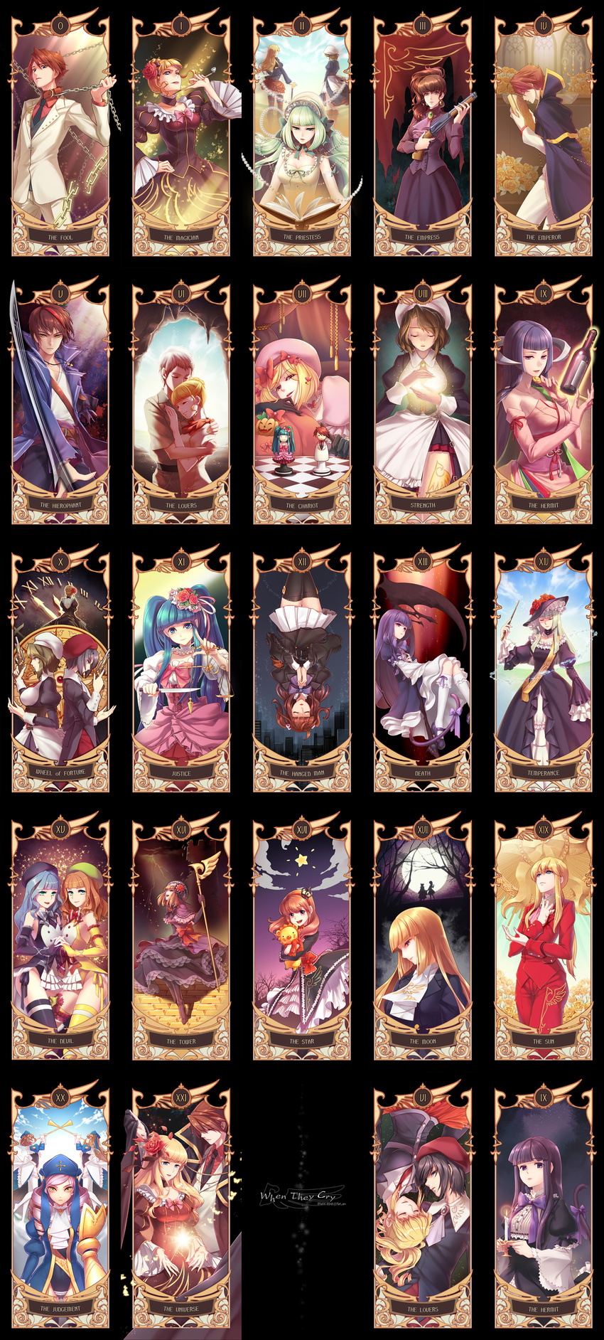 6+girls absurdres alternate_hairstyle art_nouveau back beatrice beatrice_castiglioni belt black_eyes black_hair black_legwear blonde_hair blood blue_eyes blue_hair bonnet book bottle breasts brown_eyes brown_hair bug butterfly cape cat_tail chain choker clair_vaux_bernardus cleavage closed_eyes cornelia_(umineko) couple crown dlanor_a_knox dress drill_hair elbow_gloves epic eva_beatrice featherine_augustus_aurora flat_chest flower formal frederica_bernkastel frills furfur furudo_erika garter_belt gertrude gloves gun hair_flower hair_ornament hat hetero highres holding_hands insect jacket jewelry kanon_(umineko) kiseru knife lambdadelta lolita_fashion long_hair maid maria_(umineko) medium_breasts multicolored_hair multiple_boys multiple_girls necklace necktie petals pipe pleated_skirt ponytail pumpkin red_hair ribbon sakutarou scarf scythe shannon silver_hair skirt small_breasts staff star streaked_hair striped striped_legwear stuffed_animal stuffed_toy suit sword tail tarot tarot_set tears thighhighs twintails two-tone_hair umineko_no_naku_koro_ni ushiromiya_ange ushiromiya_battler ushiromiya_jessica ushiromiya_kinzou ushiromiya_lion ushiromiya_natsuhi ushiromiya_rosa virgilia weapon willard_h_wright yellow_eyes yeruen zepar zettai_ryouiki