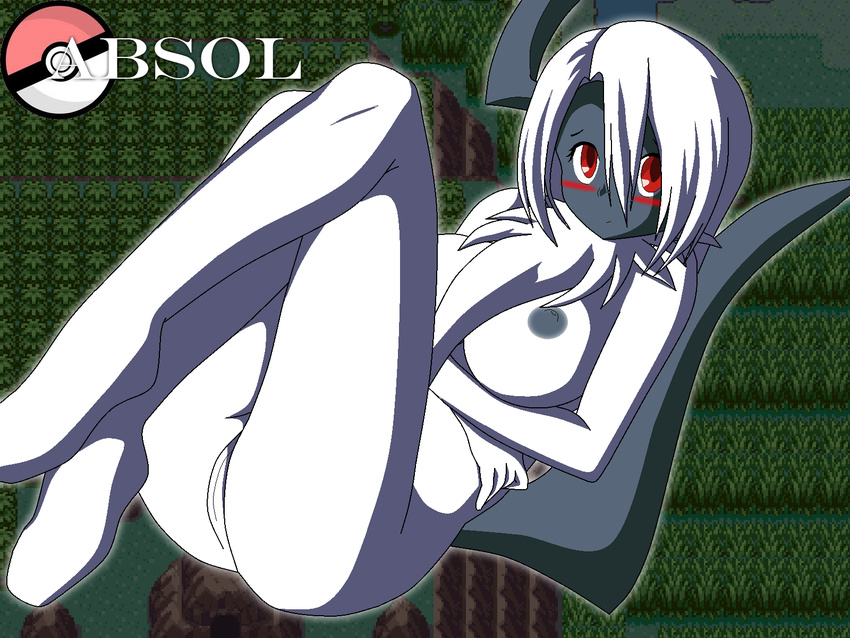 absol blush breasts furry highres nipples personification pokemon pussy red_eyes smile