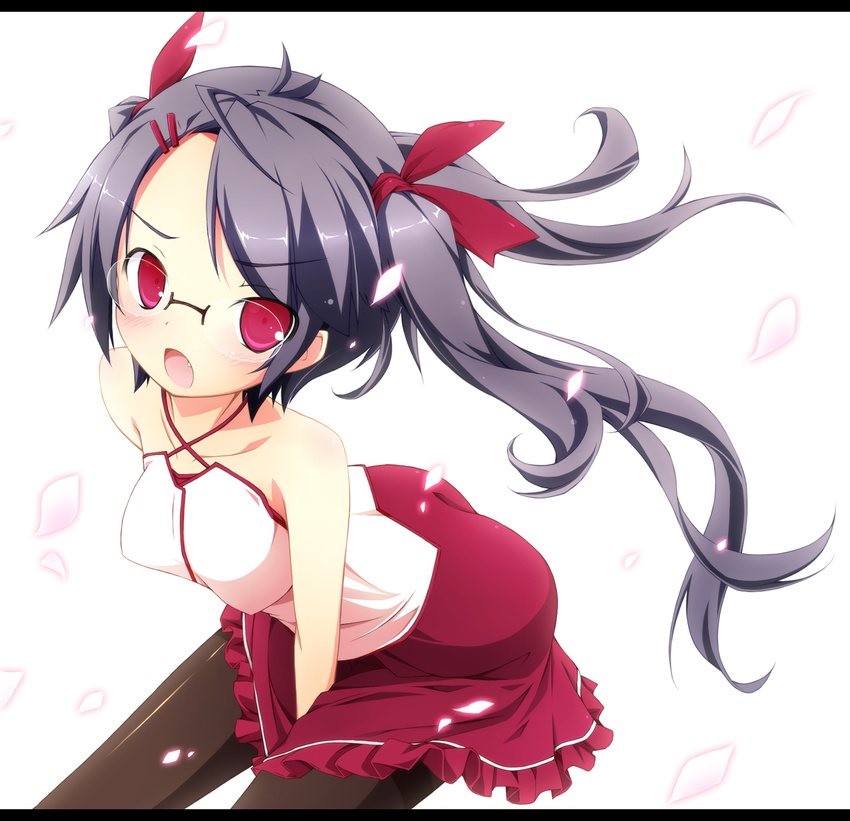 bad_id bad_pixiv_id fang glasses highres kanzaki_sora original pantyhose red_eyes skirt solo twintails