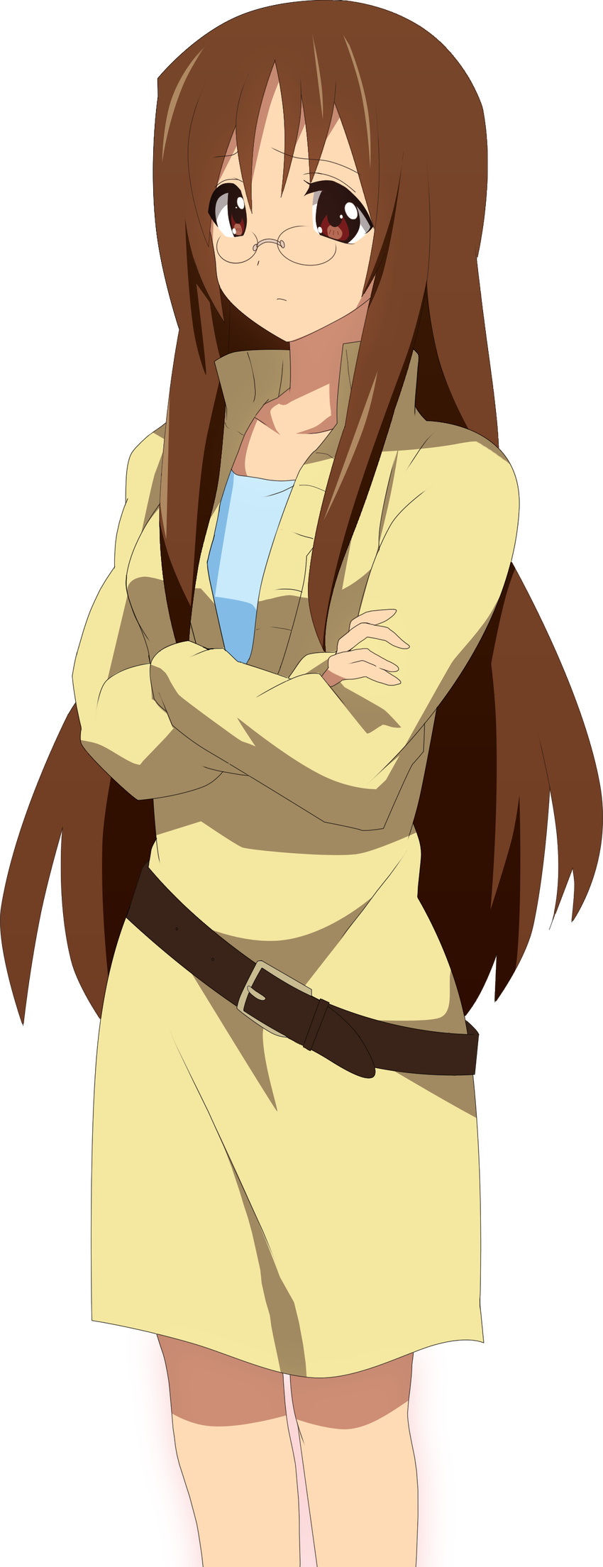 absurdres brown_eyes brown_hair crossed_arms glasses highres k-on! long_hair oyu_no_kaori solo yamanaka_sawako