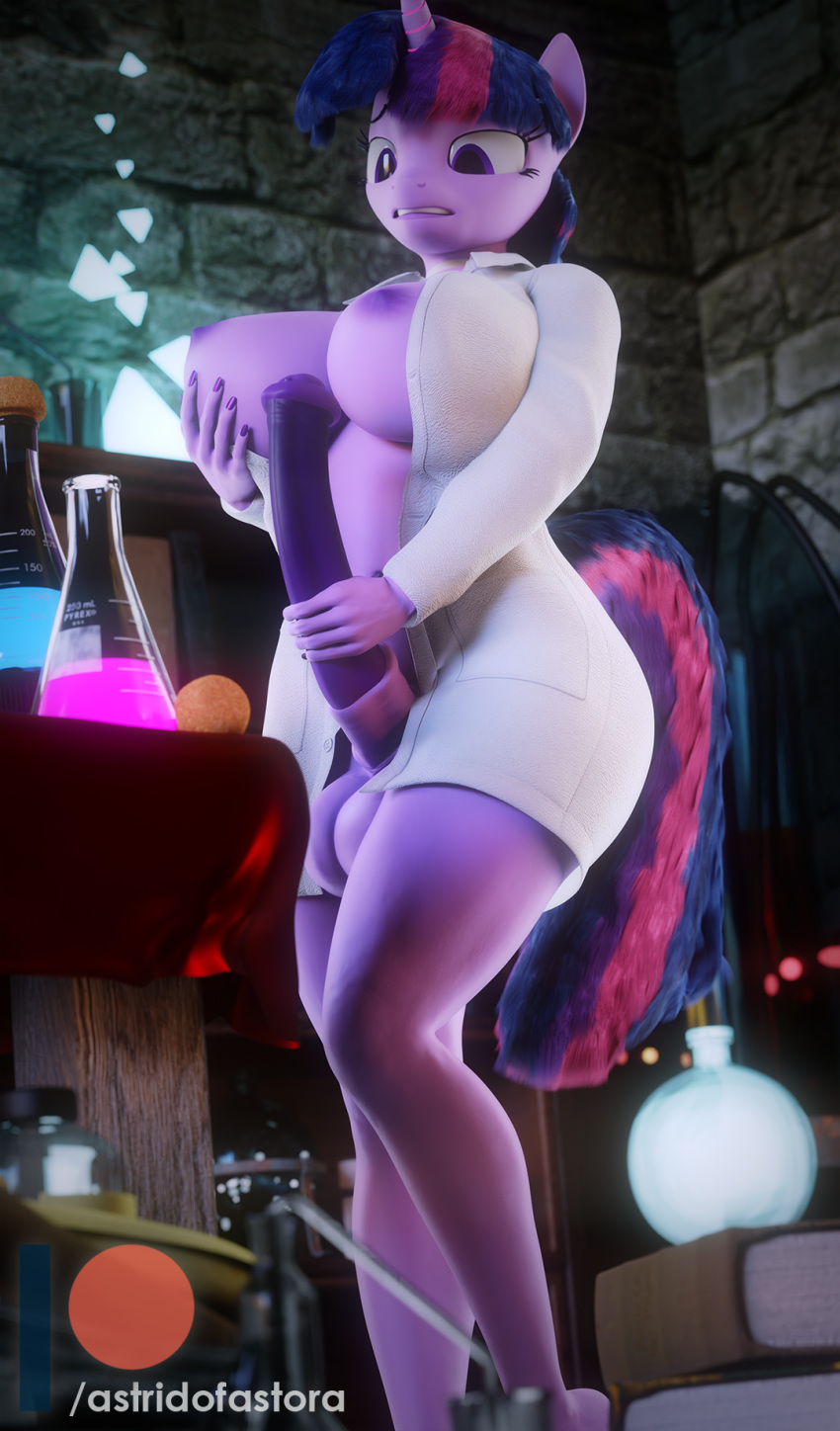 2019 3d_(artwork) animal_genitalia animal_penis anthro anthrofied areola astridofastora balls breasts dickgirl digital_media_(artwork) equine equine_penis friendship_is_magic horn intersex lab_coat mammal my_little_pony nipples penis source_filmmaker twilight_sparkle_(mlp) unicorn