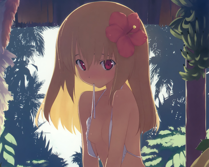 bikini blonde_hair red_eyes sumaki_shungo swimsuit undressing