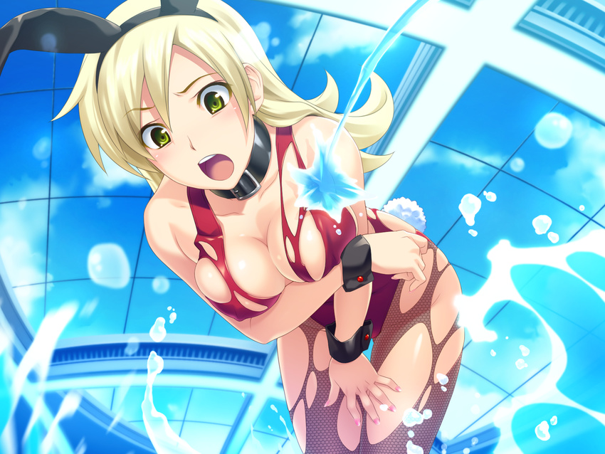 blonde_hair bunnygirl game_cg green_eyes katakage_fuurin koutaro torn_clothes tropical_kiss water