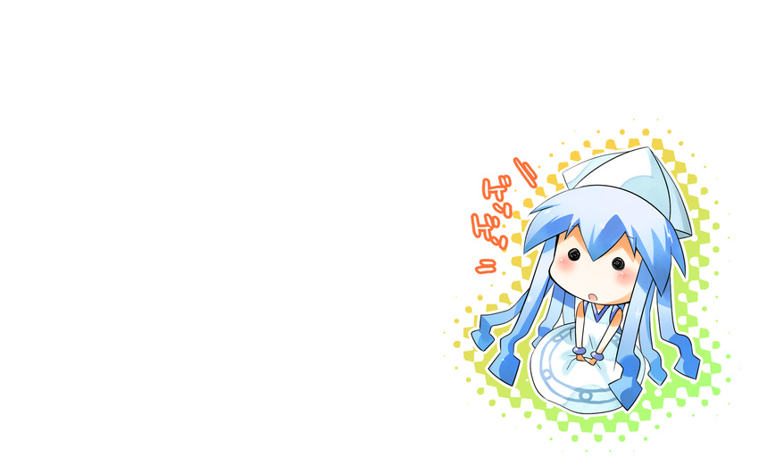 blue_hair chibi dress hat ikamusume shinryaku!_ikamusume taka_(aghalta) white