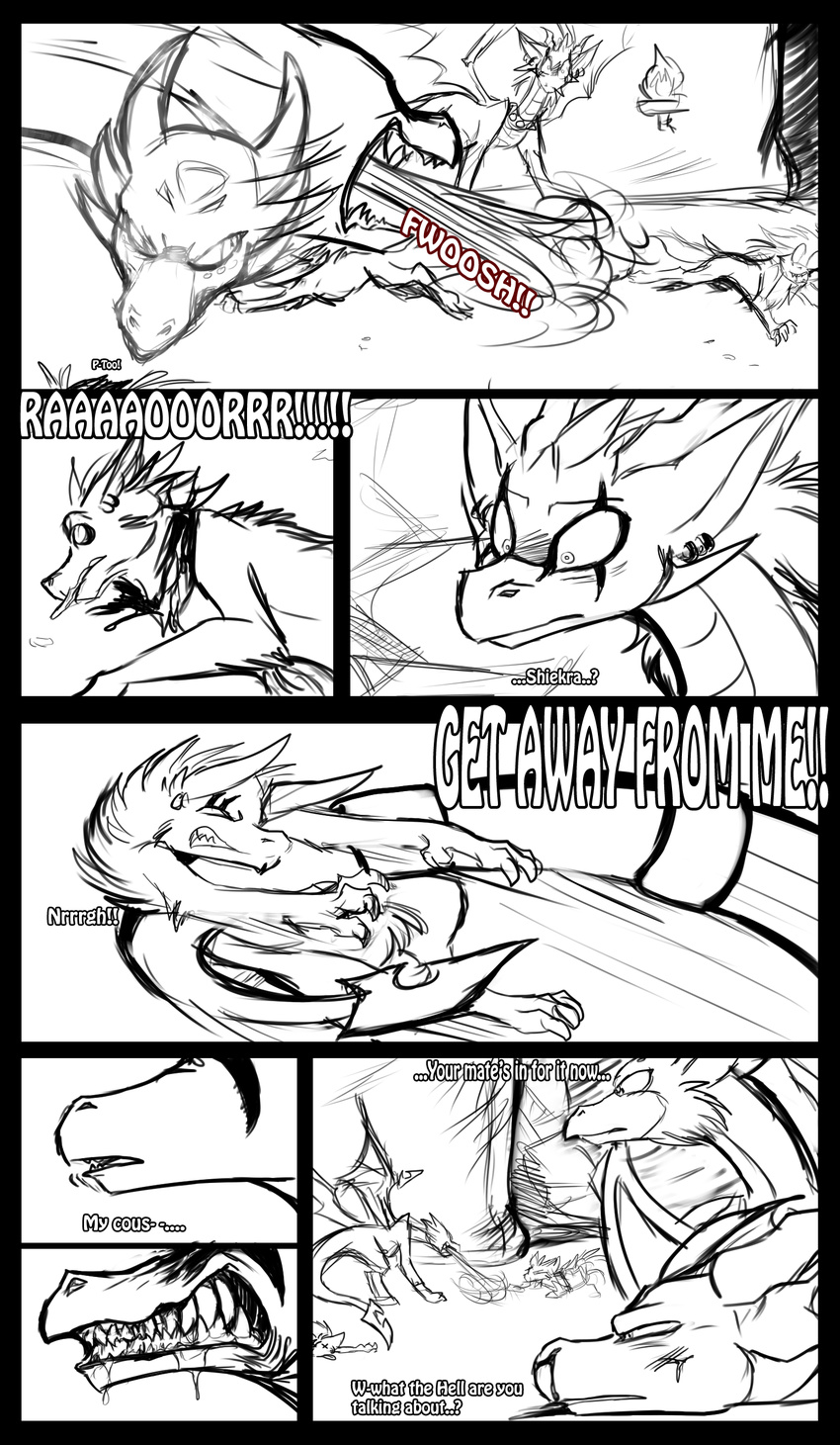 blood comic cynder fight hi_res kayla-na mel_the_hybrid monochrome spyro spyro_the_dragon video_games