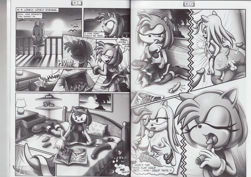 absurd_res amy_rose amy_untold bed bedroom breasts comic cum dildo doujin drawer female hedgehog hi_res lamp magazine male monochrome nipples penis raised_tail sex_toy sonic_(series) sonic_the_hedgehog sunset tail tc