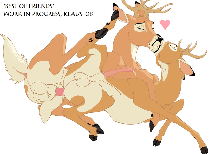 &lt;3 anal anal_penetration antlers balls cervine cum cum_while_penetrated deer erection eyes_closed feral feral_on_feral gay happy happy_sex hi_res hooves horn kissing klaus_doberman male mammal penetration penis sex work_in_progress