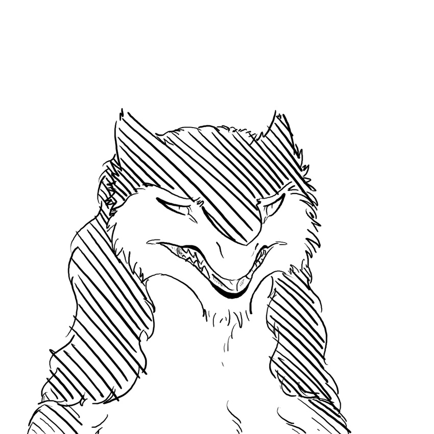 black_and_white looking_at_viewer monochrome sergal sketch solo