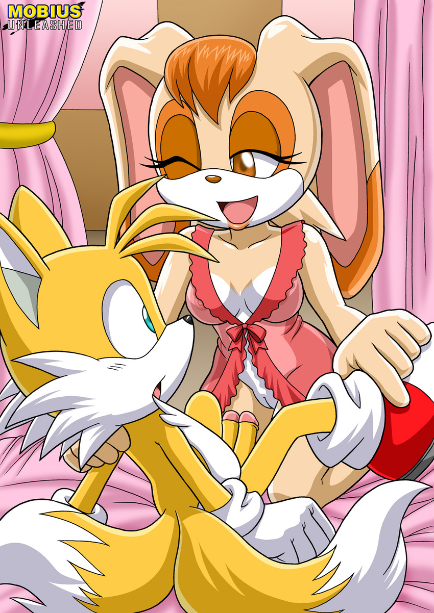 bed breasts canine couple double_dick erection female fox gloves lagomorph male miles_prower mobian mobius_unleashed penis pussy rabbit seduction sega smile sonic_(series) straight tails vanilla_the_rabbit