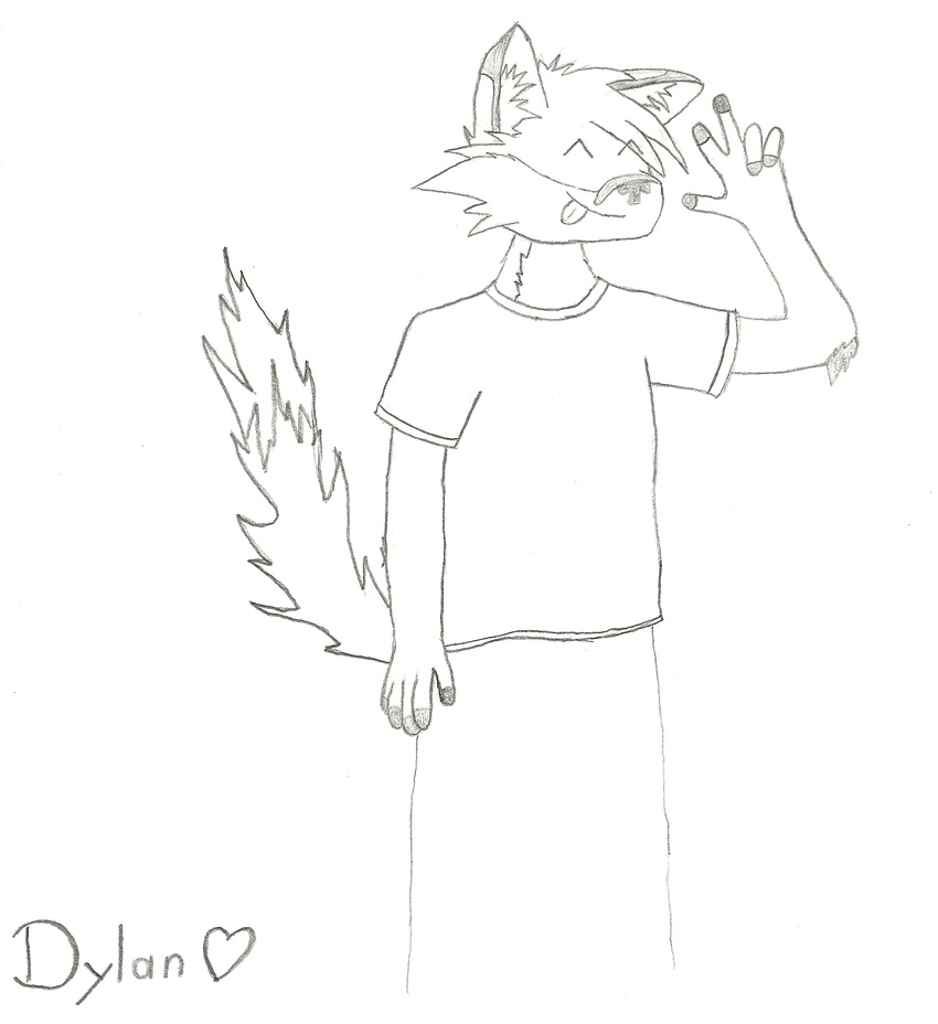 &hearts; &lt;3 black_and_white canine dylan eyes_closed fox happy line_art male mammal monochrome silly solo tongue unknown_artist