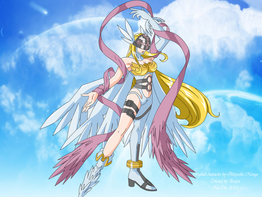 angel angel_wings angewomon arms_up b45ya digimon long_hair wings