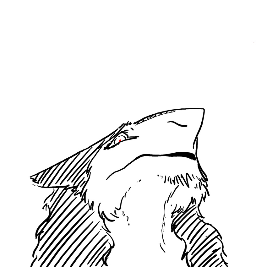 black_and_white looking_at_viewer monochrome sergal sketch solo