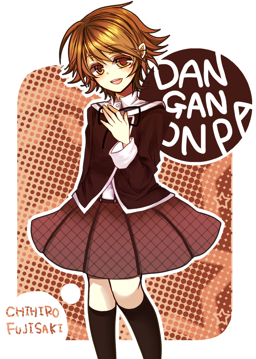 aizawa_riku bad_id bad_pixiv_id blush brown_eyes brown_hair crossdressing danganronpa danganronpa_1 fujisaki_chihiro highres male_focus open_mouth otoko_no_ko school_uniform short_hair smile solo