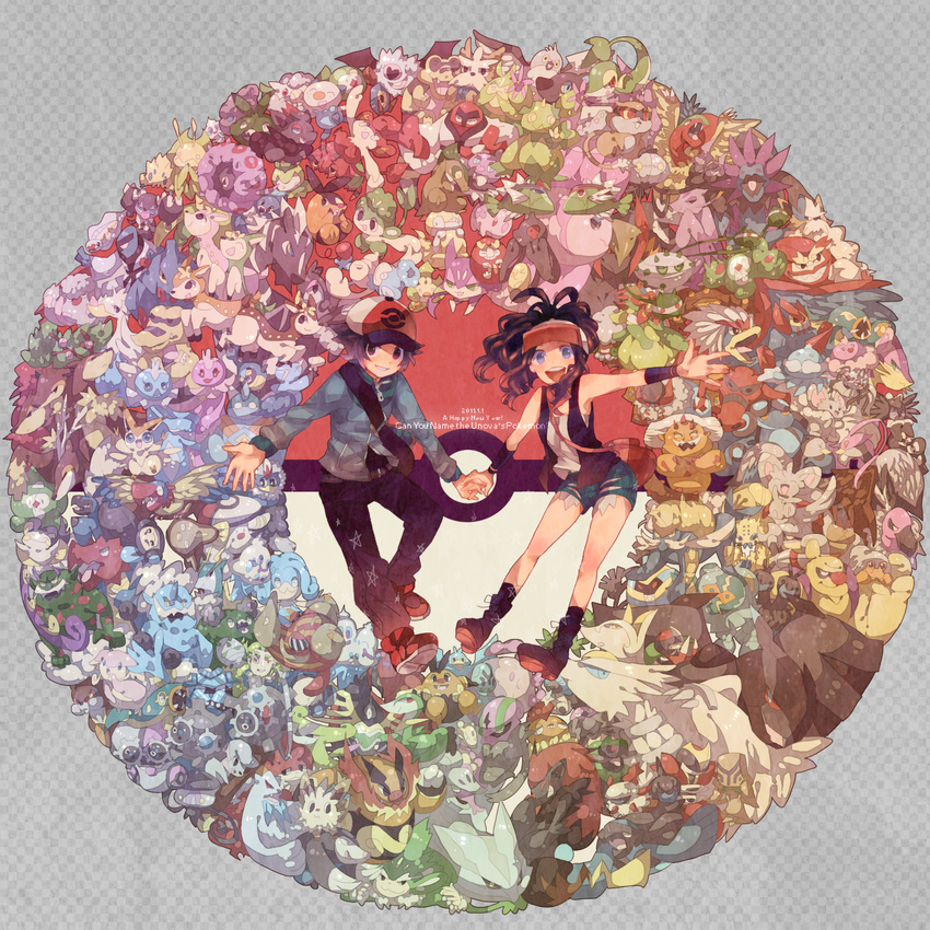 1girl 2011 archen archeops audino basculin baseball_cap blitzle blue_eyes brown_hair chandelure cofagrigus cottonee crustle cryogonal darmanitan darumaka deerling deino_(pokemon) denim denim_shorts eelektross emboar emolga everyone excadrill ferroseed geechisu_(pokemon) gen_5_pokemon gigalith gothitelle hat highres hydreigon jacket jellicent joltik karrablast klang klink klinklang kyurem lampent landorus larvesta lillipup litwick long_hair minccino munna musharna n_(pokemon) oshawott panpour pansage pansear patrat petilil pidove pokemon pokemon_(creature) pokemon_(game) pokemon_bw purrloin reshiram reuniclus sandile sawk sawsbuck scolipede scraggy seismitoad sewaddle shorts snivy stunfisk swoobat tepig throh tomare_(akashingou) touko_(pokemon) touya_(pokemon) tympole tynamo venipede victini virizion volcarona watchog whirlipede woobat yamask zekrom zoroark zorua zweilous