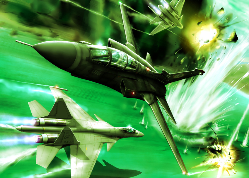 ace_combat_5 aerial_battle afterburner aircraft airplane battle commentary destruction dogfight explosion fighter_jet flying jet military military_vehicle no_humans pilot river su-27 tornado_(airplane) war water zephyr164