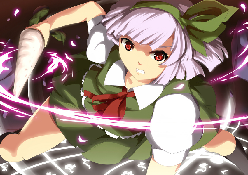 hair_ribbon highres konpaku_youmu radish red_eyes ribbon silver_hair solo touhou umakatsuhai