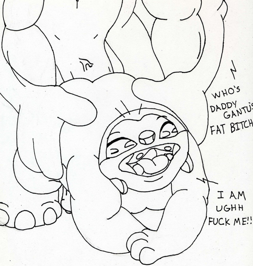 anal anal_penetration black_and_white english_text gantu jumba jumba_jookiba lilo_and_stitch male monochrome penetration sex text unknown_artist