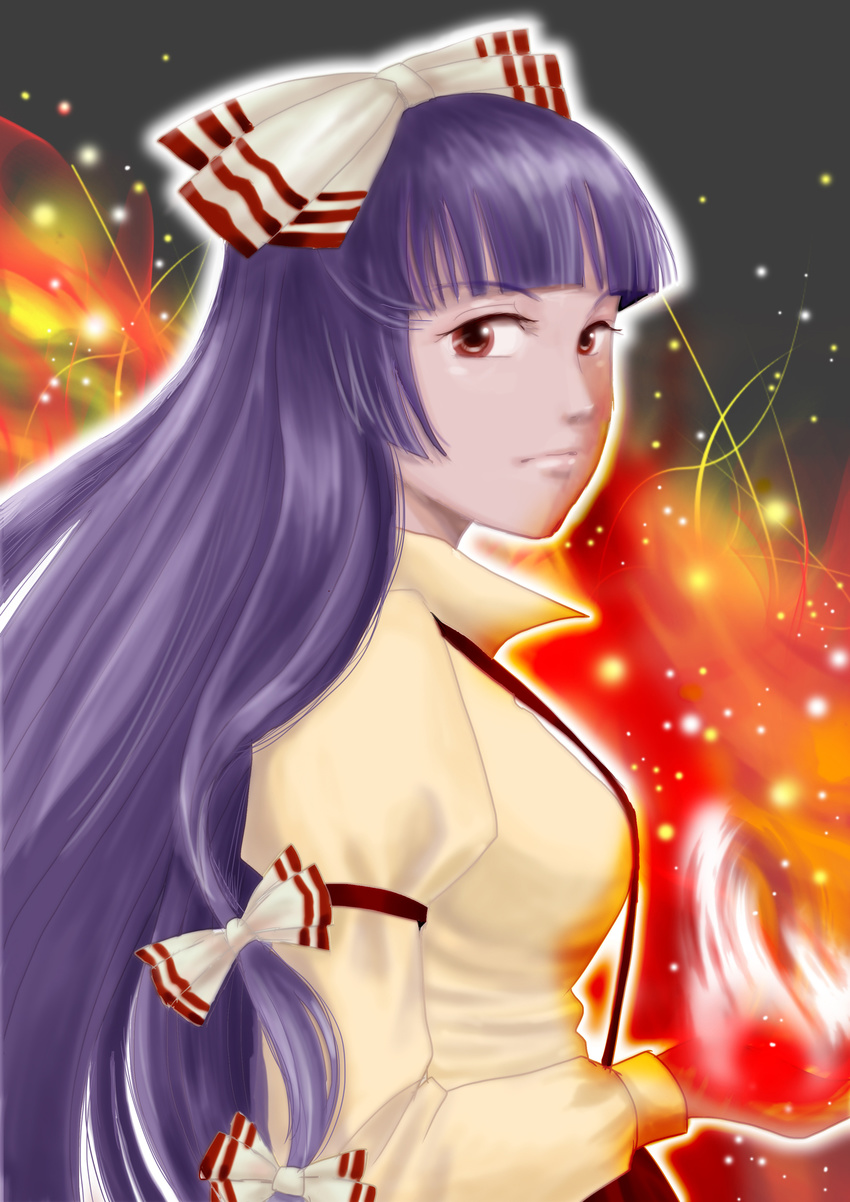 absurdres alternate_color fire fujiwara_no_mokou highres mikazuki_nanao portrait purple_hair solo touhou