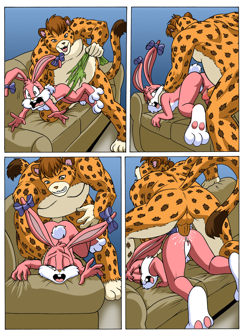 anal anal_penetration babs_bunny cheetah comic feline female forced from_behind hi_res lagomorph mammal penetration rabbit rape sofa tiny_toon_adventures tiny_toons unknown_artist warner_brothers
