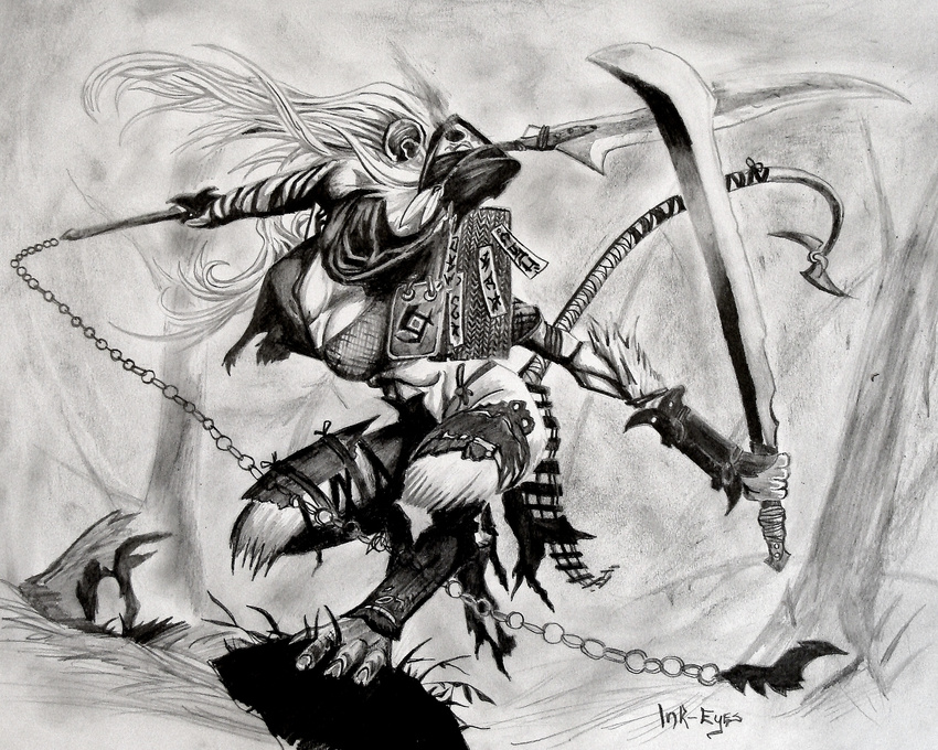 augustas black_and_white breasts female hi_res ink-eyes magic_the_gathering mask monochrome rat rodent solo weapon