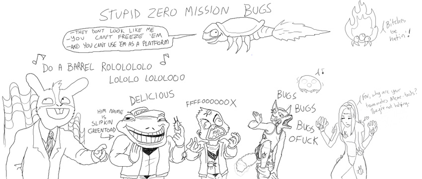 alien amphibian avian awesome_face bird bugs canine eduard_khil english_text falco_lombardi fox fox_mccloud fredryk_phox frog funny group human humor internet lagomorph mammal mccloud meme metroid musical_note nintendo paintchat parody peppy_hare plain_background rabbit rageguy ripper samus_aran slippy_toad star_fox text that_one_bug_that_looks_like_a_croissant_that_you_can_freeze_and_use_as_a_platform trollface trololo video_games what white_background zeb