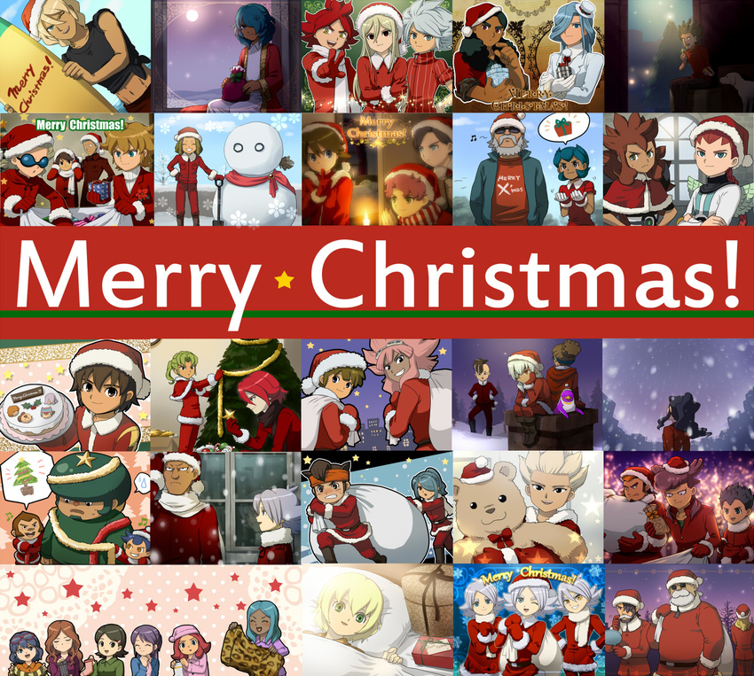 6+boys afuro_terumi beard bjorn_kyle christmas demonio_strada desuta domon_asuka dylan_keith edgar_balchinas endou_daisuke endou_mamoru facial_hair fideo_aldena fubuki_shirou fudou_akio gianluca_zanardi gouenji_shuuya handa_shin'ichi handa_shinichi hibiki_seigou highres hijikata_raiden ichinose_kazuya inazuma_eleven inazuma_eleven_(series) kabeyama_heigoro kageyama_reiji kazemaru_ichirouta kidou_yuuto kino_aki kiyama_hiroto kogure_yuuya kudou_fuyuka kudou_michiya kurimatsu_teppei mack_roneejo marco_maseratti mark_kluger mark_kruger midorikawa_ryuuji mizuhara_aki mohawk multiple_boys multiple_girls nagumo_haruya nice_dolphin otonashi_haruna raimon_natsumi rococo_urupa rushe_(inazuma_eleven) saginuma_osamu sakuma_jirou santa_costume someoka_ryuugo suzuno_fuusuke tachimukai_yuuki teres_tolue thane tobitaka_seiya tsunami_jousuke urabe_rika utsunomiya_toramaru zaizen_touko