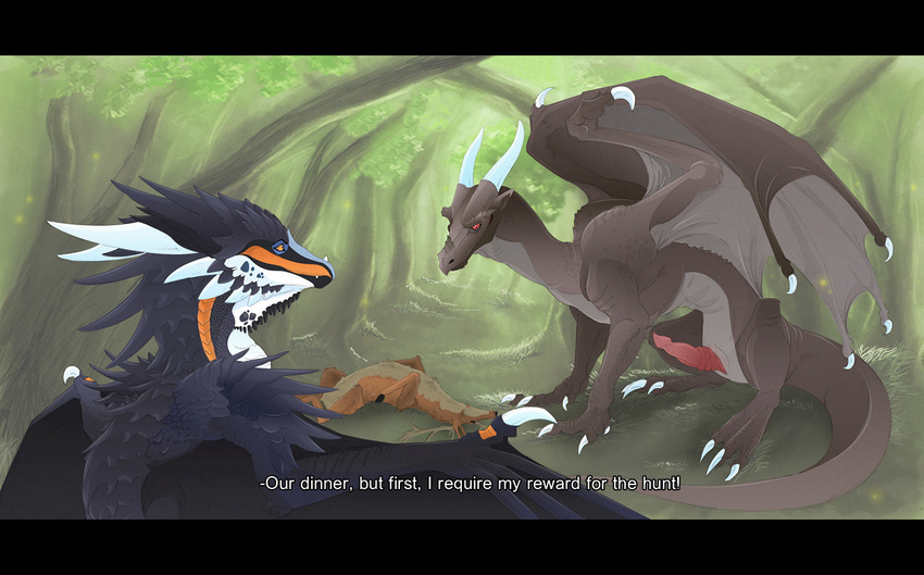 cervine deer dnk dnk-anais dragon english_text fake_screenshot feral forest male penis prey reptile scalie screencap subtitle tree whiro